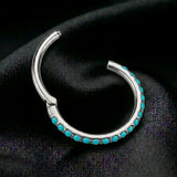 Implant Grade Titanium Turquoise Edge Lined Clicker Hoop Ring