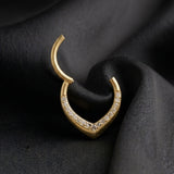 Implant Grade Titanium Golden Chevron Lined Sparkle Clicker Hoop Ring