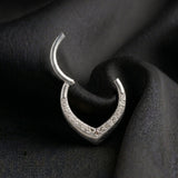 Implant Grade Titanium Chevron Lined Sparkle Clicker Hoop Ring