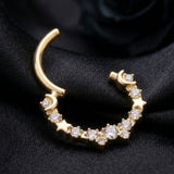 Implant Grade Titanium Golden Sparkle Crescent Moon and Stars Clicker Hoop Ring
