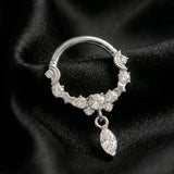 Implant Grade Titanium Sparkle Dangle Crescent Moon and Stars Clicker Hoop Ring