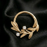 Implant Grade Titanium Golden Olive Leaf Sparkle Vine Clicker Hoop Ring