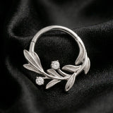 Implant Grade Titanium Olive Leaf Sparkle Vine Clicker Hoop Ring