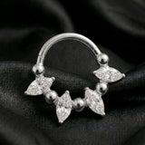 Implant Grade Titanium Marquise Sparkle Royal Floral Clicker Hoop Ring