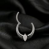 Implant Grade Titanium Marquise Sparkle Hollow Crescent Clicker Hoop Ring