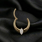 Implant Grade Titanium Golden Marquise Sparkle Hollow Crescent Clicker Hoop Ring