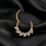 Implant Grade Titanium Golden Marquise Sparkle Floral Swirl Clicker Hoop Ring