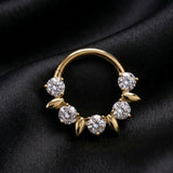 Implant Grade Titanium Golden Sparkle Royal Floral Clicker Hoop Ring