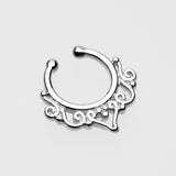 Detail View 2 of Goddess Filigree Fake Septum Clip-On Ring-Steel