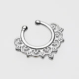 Detail View 2 of Celestial Filigree Fake Septum Clip-On Ring-Steel