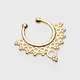 Detail View 2 of Golden Grand Entice Filigree Fake Septum Clip-On Ring-Gold