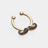 Detail View 2 of Golden Classic Mustache Fake Septum Clip-On Ring-Black
