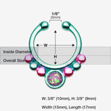 Detail View 1 of Colorline Opal Grandiose Fake Septum Clip-On Ring-Teal/Pink