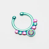 Detail View 2 of Colorline Opal Grandiose Fake Septum Clip-On Ring-Teal/Pink