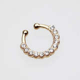 Detail View 2 of Golden Glistening Multi-Gem Fake Septum Clip-On Ring-Clear Gem