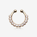 Golden Glistening Multi-Gem Fake Septum Clip-On Ring