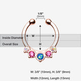 Detail View 1 of Rose Gold Opal Precia Fake Septum Clip-On Ring-Fuchsia/Aurora Borealis