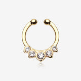 Golden Multi-Gem Precia Fake Septum Clip-On Ring