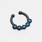 Detail View 2 of Colorline Opal Hexa Gemina Fake Septum Clip-On Ring-Black/Light Blue