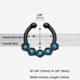 Detail View 1 of Colorline Opal Hexa Gemina Fake Septum Clip-On Ring-Black/Light Blue