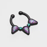 Detail View 2 of Colorline Opal Sparkle Trident Fake Septum Clip-On Ring-Black/Teal
