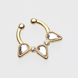 Detail View 2 of Golden Sparkle Trident Fake Septum Clip-On Ring-Clear Gem