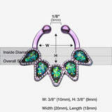 Detail View 1 of Colorline Opal Quinary Spear Fake Septum Clip-On Ring-Purple/Black