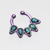 Detail View 2 of Colorline Opal Quinary Spear Fake Septum Clip-On Ring-Purple/Black