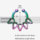 Detail View 1 of Colorline Quinary Spear Fake Septum Clip-On Ring-Rainbow/Clear