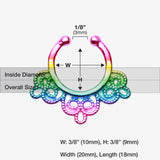 Detail View 1 of Rainbow Florid Filigree Fake Septum Clip-On Ring-Rainbow