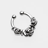 Detail View 2 of Rose Garden Icon Fake Septum Clip-On Ring-Steel