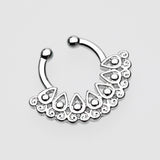 Detail View 2 of Arioso Filigree Fake Septum Clip-On Ring-Steel