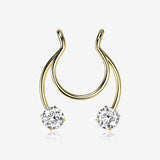 Golden Sparkle Gem Clip On Non-Piercing Fake Horseshoe Hoop Ring