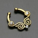 Golden Tribal Kron Sparkle Fake Septum Clip-On Ring-Clear