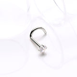 Detail View 1 of Implant Grade Titanium Gem Sparkle Prong Set Top Nose Screw Ring-Clear Gem