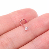 Detail View 2 of Implant Grade Titanium Rose Gold Gem Sparkle Prong Set Top Nose Screw Ring-Clear Gem
