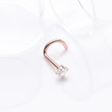 Detail View 1 of Implant Grade Titanium Rose Gold Gem Sparkle Prong Set Top Nose Screw Ring-Clear Gem