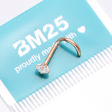 Detail View 3 of Implant Grade Titanium Rose Gold Gem Sparkle Prong Set Top Nose Screw Ring-Clear Gem