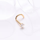 Detail View 1 of Implant Grade Titanium Golden Gem Sparkle Prong Set Top Nose Screw Ring-Clear Gem