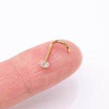 Detail View 2 of Implant Grade Titanium Golden Gem Sparkle Prong Set Top Nose Screw Ring-Clear Gem