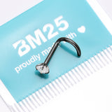 Detail View 3 of Implant Grade Titanium Blackline Gem Sparkle Prong Set Top Nose Screw Ring-Clear Gem