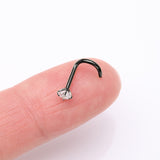 Detail View 2 of Implant Grade Titanium Blackline Gem Sparkle Prong Set Top Nose Screw Ring-Clear Gem