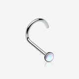 Implant Grade Titanium Fire Opal Bezel Set Top Nose Screw Ring-White Opal