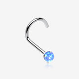 Implant Grade Titanium Fire Opal Prong Set Top Nose Screw Ring-Blue Opal