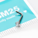 Detail View 2 of Implant Grade Titanium Triangle Prong Set Sparkle Gem Top L-Shaped Nose Ring-Clear Gem