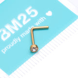 Detail View 4 of Pure24K Implant Grade Titanium Bezel Set Gem Top L-Shaped Nose Ring-Clear Gem