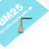 Detail View 4 of Pure24K Implant Grade Titanium Prong Set Gem Top L-Shaped Nose Ring-Clear Gem
