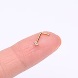 Detail View 2 of Pure24K Implant Grade Titanium Prong Set Gem Top L-Shaped Nose Ring-Clear Gem