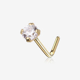 Pure24K Implant Grade Titanium Prong Set Gem Top L-Shaped Nose Ring