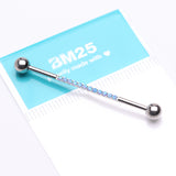 Detail View 2 of Implant Grade Titanium Sparkle Lined Fire Opal Industrial Barbell-Blue Opal